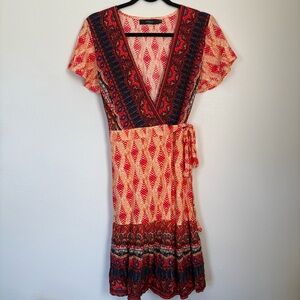 Zesica V-Neck Midi Wrap Dress Size Small